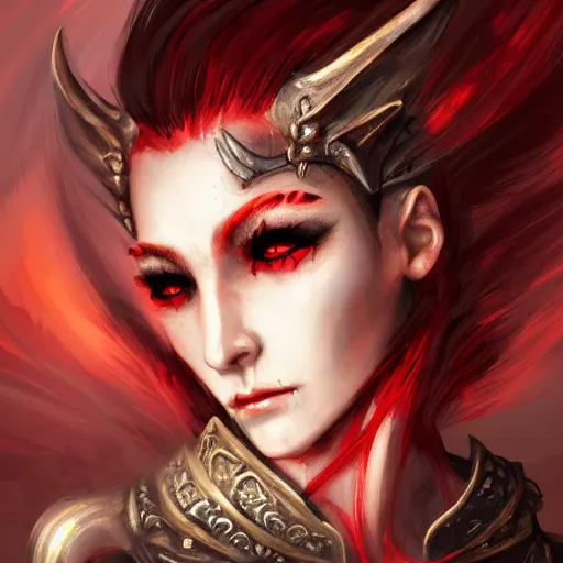 Image similar to face portrait of dragon kin woman, with pretty red ruby eyes, dynamic lighting, fantasy concept art, trending on art station, stunning visuals, creative, cinematic, ultra detailed