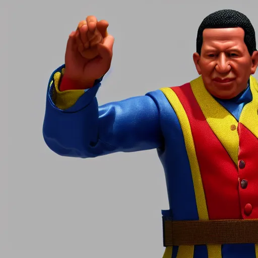 Prompt: 3 d render of a hugo chavez action figure. realistic. photo. photorealistic. detailed. high quality. high resolution. lossless quality. lossless. 8 k. hdr. 4 k. 8 k resolution. 1 6 k resolution