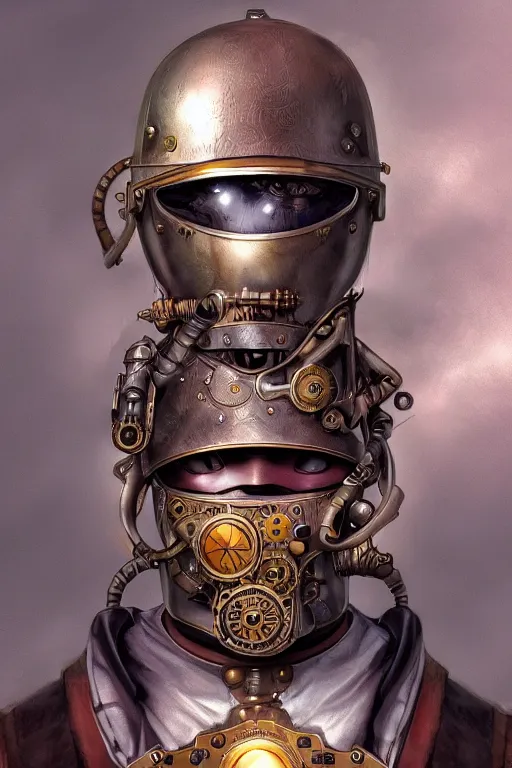 Image similar to steampunk helmet fantasy art mask robot ninja stylized digital illustration sharp focus, elegant intricate digital painting artstation concept art global illumination ray tracing advanced technology chaykin howard and campionpascale and cooke darwyn and davis jack