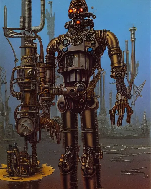 Image similar to steampunk cyborg by ralph mcquarrie and frank lloyd frank lloyd and bruce pennington and ted nasmith