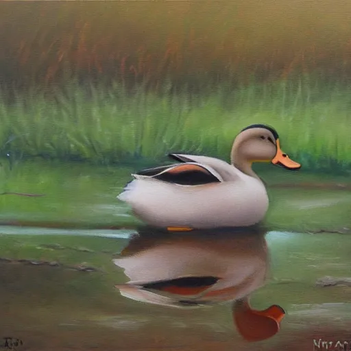 Image similar to a duck on the prowl oil painting nina tokhtaman valetova