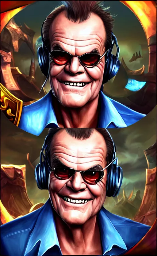 Image similar to Jack Nicholson as a character in the game League of Legends, with a background based on the game League of Legends, detailed face, old 3d graphics
