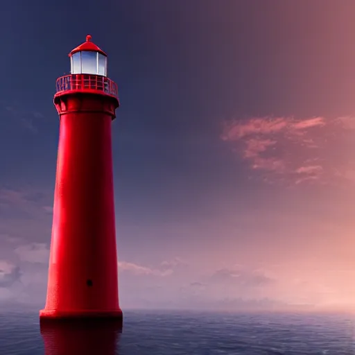 Prompt: beautiful lonely red lighthouse, standing behind red water, 4 k resolution, ultra detailed, style of greg rutkowski, ryan dening,