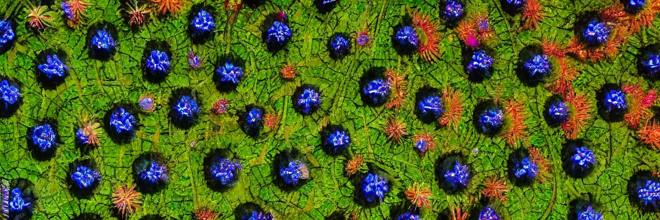 Image similar to Solarpunk synthetic plants blooming, close-up from above, colourful, 8k, stunning masterpiece, award winning, world press photo, futuristic, intense atmosphere by photographer Will Ellis