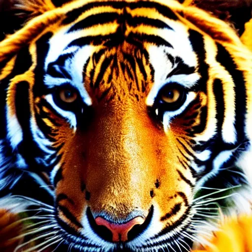 Image similar to Photo of a tiger at golden hour, backlight, portrait, national geographic, close up, 85mm lens