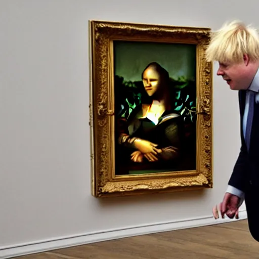 Image similar to Boris Johnson licking a painting of the Mona Lisa