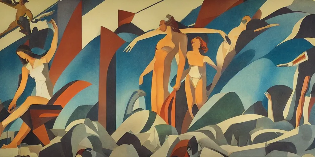 Prompt: a beautifully hopeful art deco mural about the good in society by aaron douglas and rockwell kent, photo realistic, octane rendered