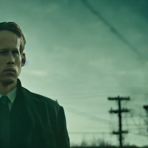 Prompt: Film still of a young man. True Detective intro. Double exposure. Extremely detailed. Industrial. 4K.