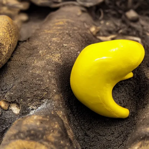 Prompt: a yellow slug riding olmec into the lava