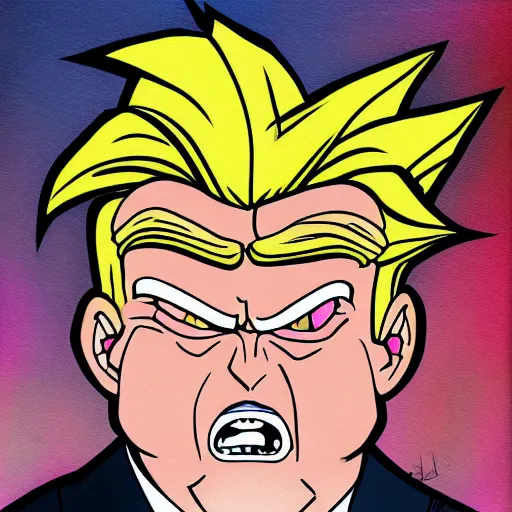 Image similar to portrait of monster Donald trump who looks like Majin buu from dragon ball z, digital art