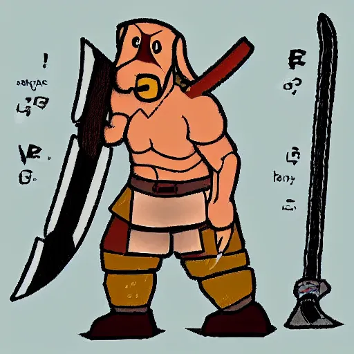 Image similar to a dog barbarian with a brick for a sword