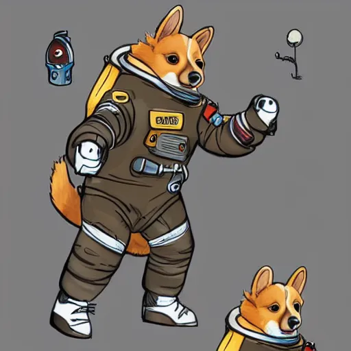 Prompt: concept art of a heroic corgi cosmonaut, highly detailed