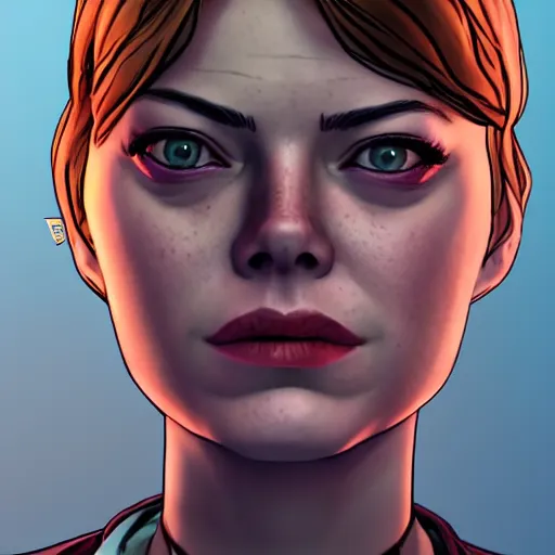 Image similar to emma stone carter portrait, borderlands, tales from the borderlands, the wolf among us, comic, cinematic lighting, studio quality, 8 k