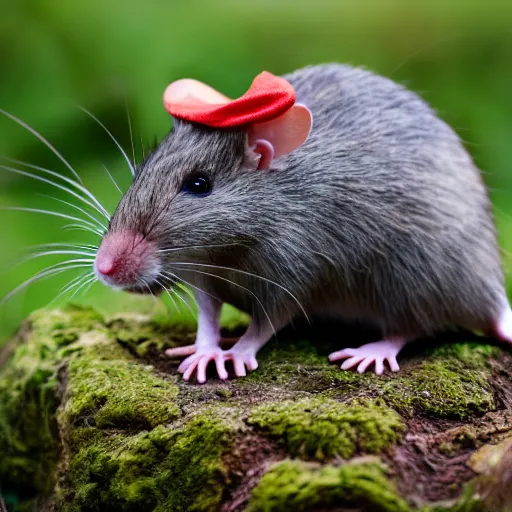 Image similar to nature photo of rat wearing hat, 4 k