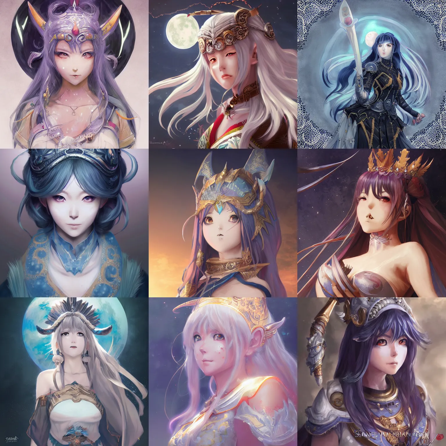 Prompt: An anime portrait of Ssunbiki as a moon goddess from Skyrim, by Stanley Artgerm Lau, WLOP, Rossdraws, James Jean, Andrei Riabovitchev, Marc Simonetti, and Sakimichan, trending on artstation, Final Fantasy XIV