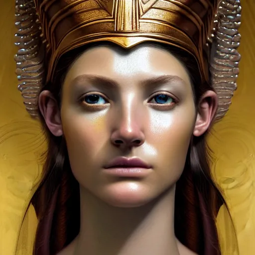 Prompt: hyperrealistic mixed media painting of beautiful goddess Athena, stunning 3d render inspired art by P. Craig Russell and Barry Windsor-Smith, perfect facial symmetry, dim volumetric lighting, 8k octane beautifully detailed render, post-processing, portrait, extremely hyper-detailed, intricate, epic composition, brown eyes, highly detailed eyes, realistic eyes, correct eyes, cinematic lighting, masterpiece, trending on artstation, very very detailed, masterpiece, stunning