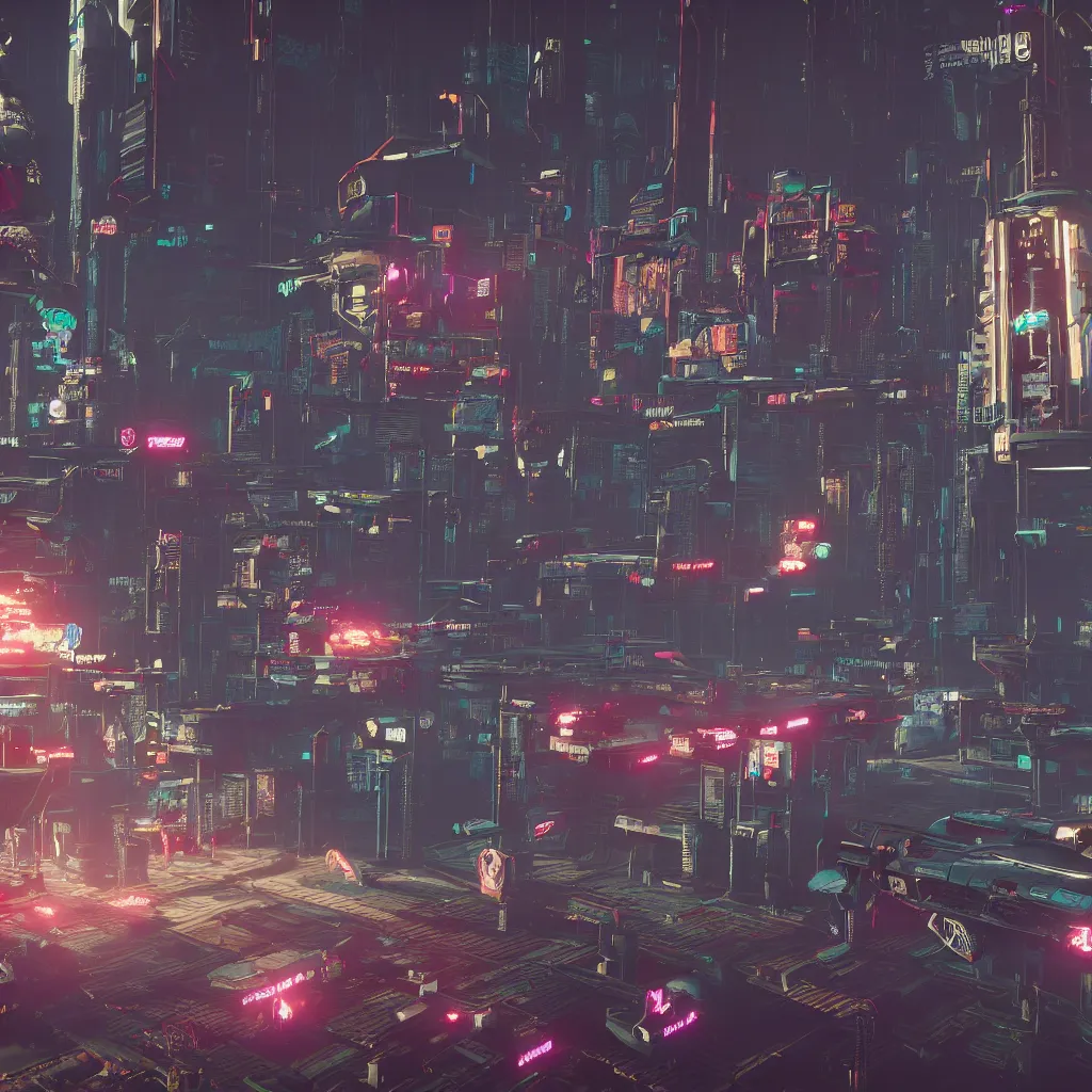 Prompt: Cyberpunk 2077. CP2077. 3840 x 2160. evil cyberdrone, punkdrone, looming drone, hovering drone, deadly drone,