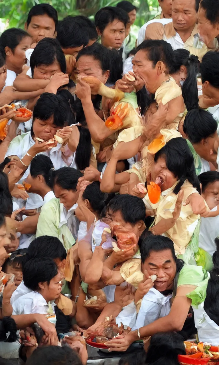 Prompt: portrait of prayut janocha eating a thai teen future for breakfast, hd, high detail, cleary see face, photo