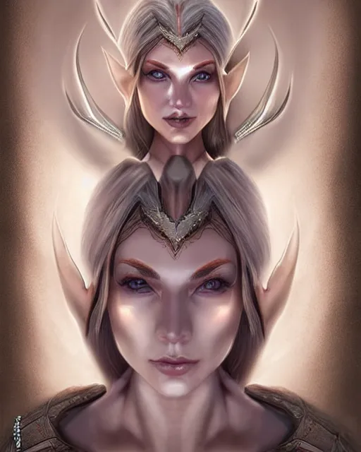 Image similar to beautiful female elf with shimmering hair, symmetrical face and eyes, by Jana Schirmer, cgsocietym Elden Ring