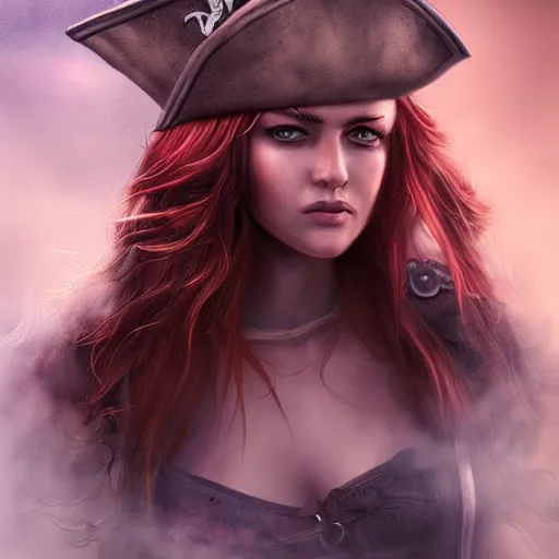 Image similar to beautiful young woman as a pirate captain, thunderstorm, diffuse lighting, full body, fantasy, intricate, highly detailed, lifelike, photorealistic, digital painting, artstation, illustration, concept art, smooth, sharp focus