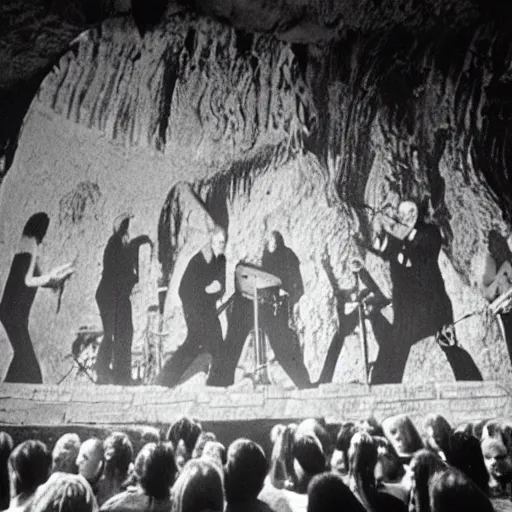 Image similar to the doors playing a show painted on a cave wall