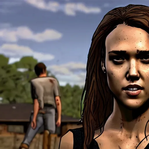 Image similar to jessica alba walking dead telltale, 4 k full hd,