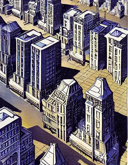 Image similar to comic book page, a city on the moon, by Francois Schuiten