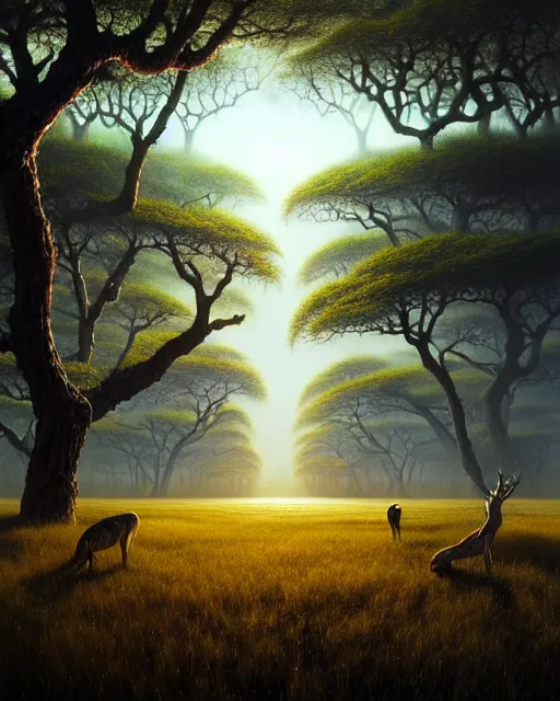 Prompt: a hyper - detailed 3 d render like an oil painting of the interconnection of life in the black oak savanna, surrealism!!!!! surreal concept art, lifelike, photorealistic, digital painting, aesthetic, smooth, sharp focus, artstation hd, by greg rutkowski, bruce pennington, valentina remenar, asher duran,