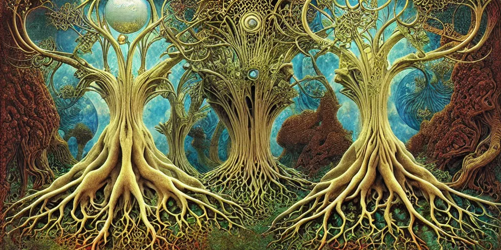 Image similar to tree of life by roger dean and andrew ferez, art forms of nature by ernst haeckel, divine chaos engine, symbolist, visionary, art nouveau, botanical fractal structures, organic, detailed, realistic, surreality