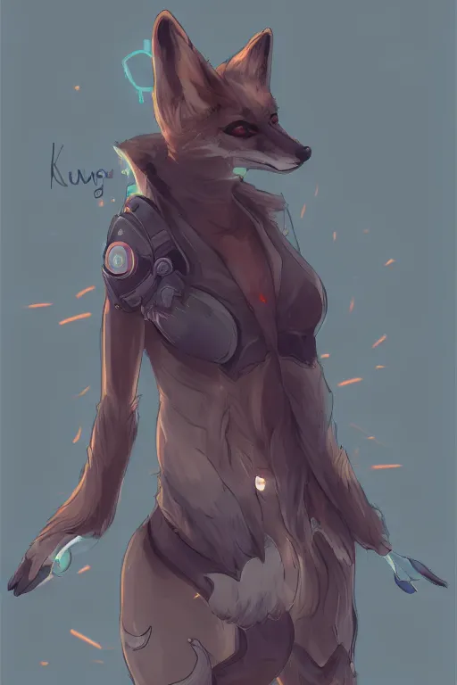 Image similar to a fox fursona, trending on artstation, by kawacy, furry art, digital art, cyberpunk, high quality, backlighting