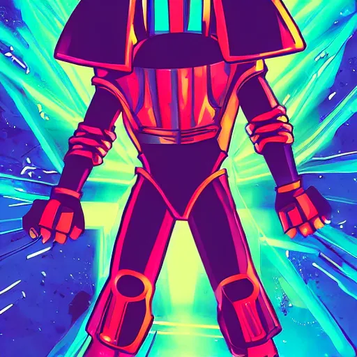 Image similar to shovel knight as daft punk, Aaron Campbell behance, synthwave background,4k, colorful, digital art