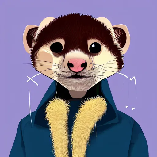 Image similar to ferret furry man, digital art high quality, jacket