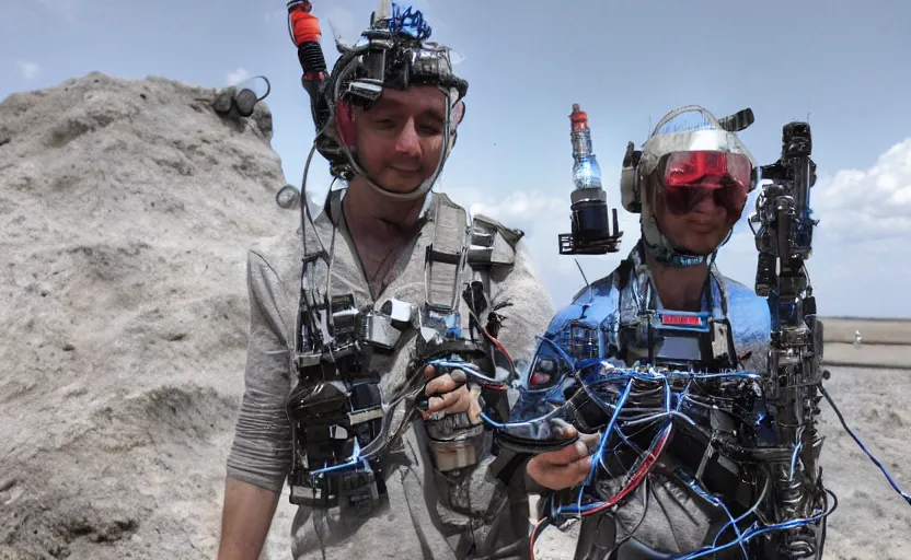 Prompt: human man person, working in laser mines to power computer 24 hours a day, 4k, bandolier