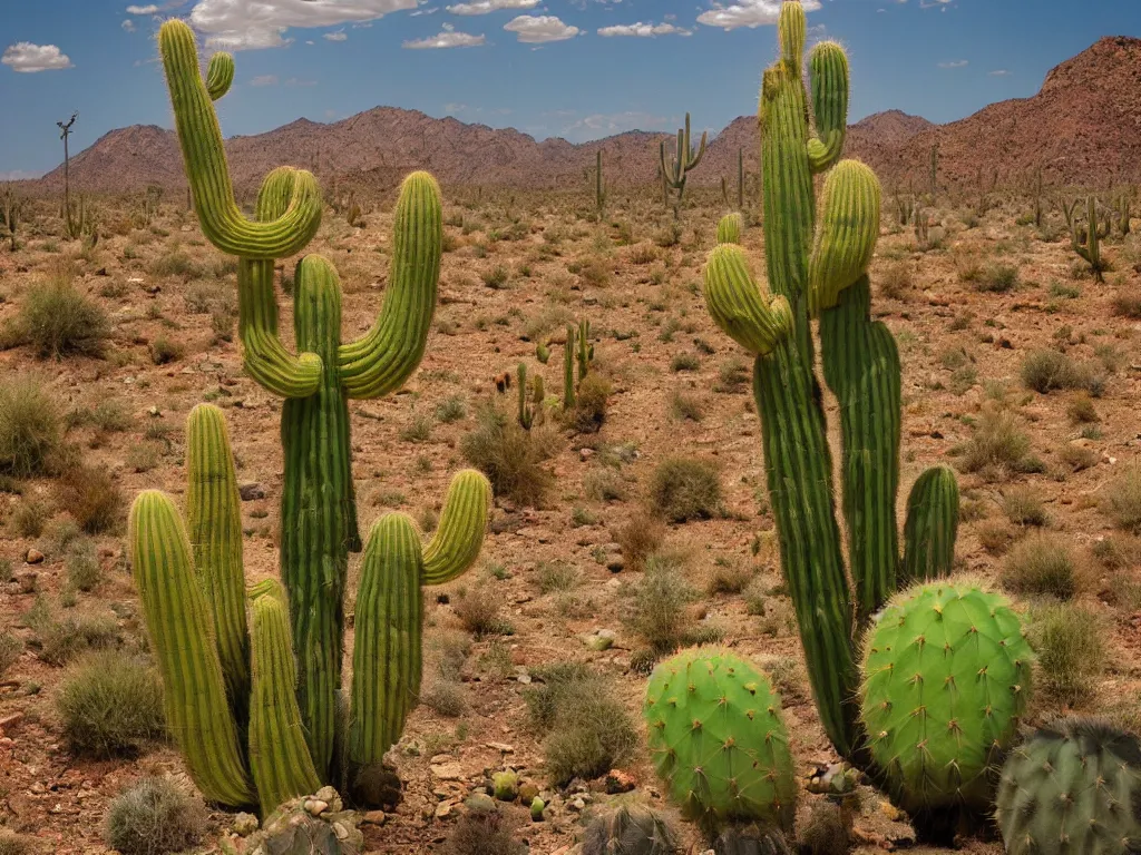 Prompt: a lonely psychedelic cactus in the desert, HD photography, artstation, cgsociety