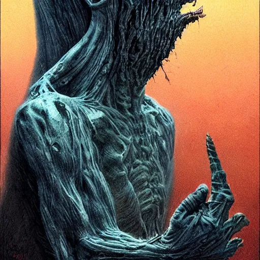 Image similar to Monstrous screaming in agony Nicolas Cage dark fantasy, intricate, smooth, artstation, painted by Wayne Barlowe, Zdislav Beksinski