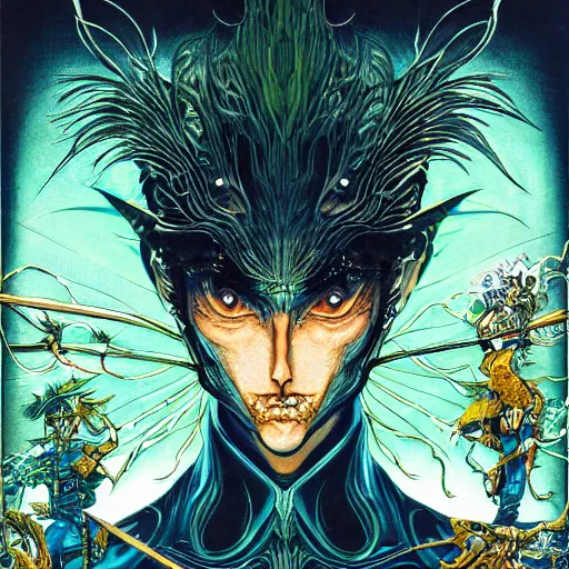 Image similar to portrait closeup of crazy avatar, symmetrical, by yoichi hatakenaka, masamune shirow, josan gonzales and dan mumford, ayami kojima, takato yamamoto, barclay shaw, karol bak, yukito kishiro