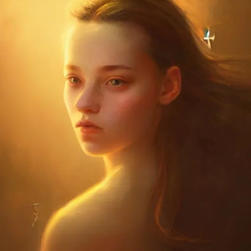 Image similar to attractive young girl portrait, atmospheric lighting, painted, intricate, volumetric lighting, beautiful, rich deep colors masterpiece, golden hour, sharp focus, ultra detailed, by Leesha Hannigan, Ross Tran, Thierry Doizon, Kai Carpenter, Ignacio Fernández Ríos