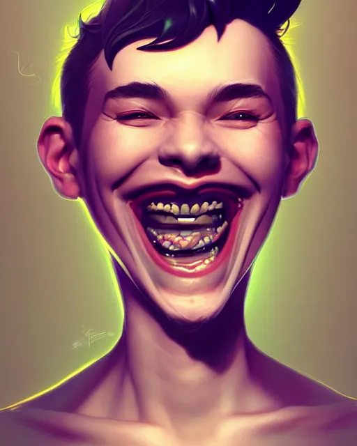 Image similar to digital art, fantasy portrait of a laughing boy , by James Jean and by artgerm, by ross tran , ultradetailed, charachter design, concept art, trending on artstation,