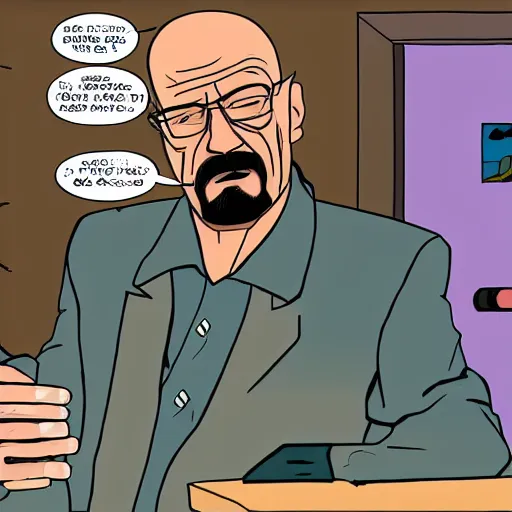 Image similar to Walter White being interviewed by Space Ghost on Space Ghost Coast to Coast