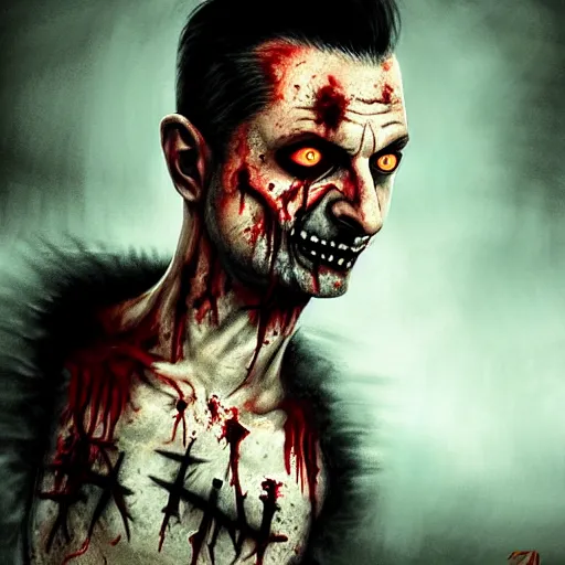 Image similar to dave gahan as a zombie, zombie with white eyes, 7 days to die zombie, fine art, award winning, intricate, elegant, sharp focus, cinematic lighting, highly detailed, digital painting, 8 k concept art, art by z. w. gu and alex konstad and brom and michael hussar, masterpiece, 8 k