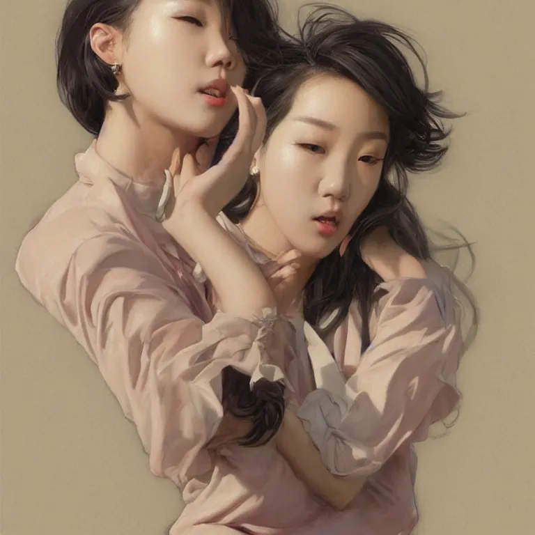 Image similar to portrait of kpop idol, expressive pose, lively expression, a pastel by chip zdarsky, trending on pinterest, mingei, full body, stylish, intricate, elegant, rose tones, highly detailed, digital painting, artstation, concept art, smooth, sharp focus, illustration, art by artgerm and greg rutkowski and alphonse mucha