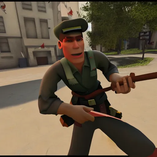 Prompt: gameplay footage Jerma985 as the Scout from Team Fortress 2, 3d Render, source engine