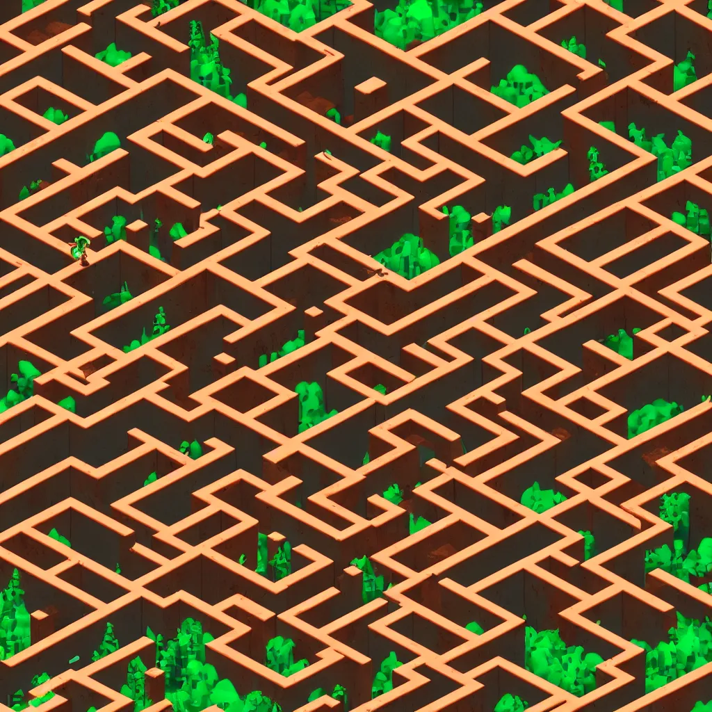 Image similar to wimmelbilder maze made of 80's arcade jungle level, isometric, octane render, particle effects, unreal engine, very sharp, high contrast