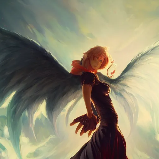 Image similar to an oil painting of a beautiful anime girl with demon wings, by artgerm and greg rutkowski, hd, hdr, ue 5, ue 6, unreal engine 5, cinematic 4 k wallpaper, 8 k, ultra detailed, high resolution, artstation, award winning