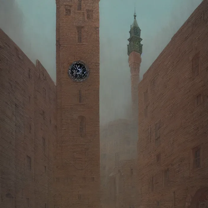 Image similar to a beautiful painting of a clock tower by zdzisław beksinski, greg rutkowski, in style of digital art. hyper detailed. octane render. maya. ray tracing. trending on artstation