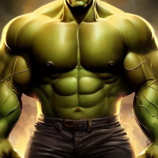 Prompt: characters portrait of Hulk mixed with Darkseid by ArtGerm and Tom Bagshaw, merged character, Full body shot, cinematic opening shot, 4k, highly detailed, cinematic lighting