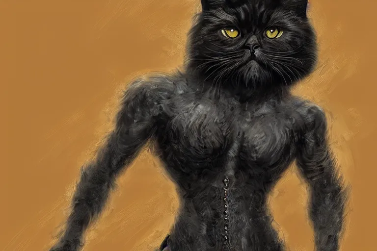 Image similar to “ a extremely detailed stunning portraits of s black persian cat cyborg contemptuously at people by allen william on artstation ”