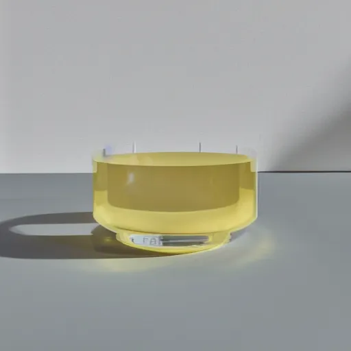 Prompt: an ultra high definition professional studio quality photograph of a transparent perspex pastel coloured wobbly shaped ashtray on a white plinth in an empty white room. dramatic lighting, ray tracing, refraction, shallow d. o. f, colour corrected, golden ratio, three point light.