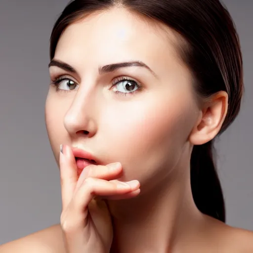 Prompt: young woman face profile with cucumber shaped nose