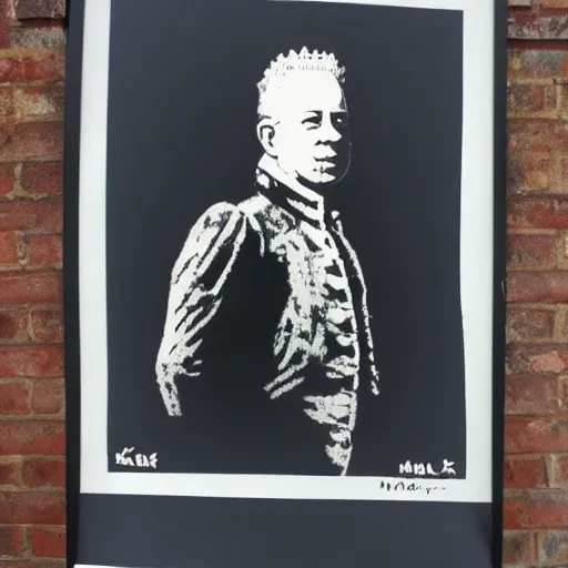 Prompt: individual king george iii silk screen portrait banksy style